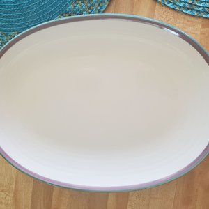 Pfaltzgraff Juniper 14 Inch Oval Serving Platter Green and Mauve Bands
